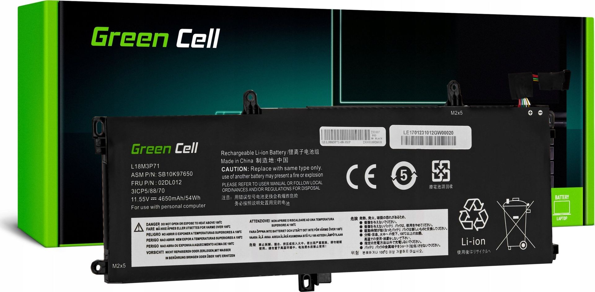Bateria Green Cell Bateria Green Cell L18L3P71 L18M3P71 do Lenovo ThinkPad T590 T15 P15s P53s