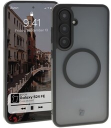 Bizon Etui z pierścieniem magnetycznym Case MatteO do Galaxy S24 FE, półprzezroczyste z czarną ramką