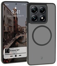 Bizon Etui z pierścieniem magnetycznym Case MatteO do Xiaomi 14T, półprzezroczyste z czarną ramką