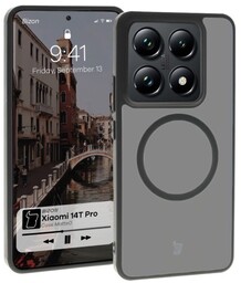 Bizon Etui z pierścieniem magnetycznym Case MatteO do Xiaomi 14T Pro, półprzezroczyste z czarną ramką