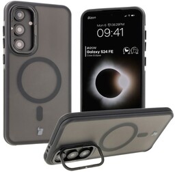 Bizon Etui z podstawką i pierścieniem magnetycznym Case Eclipse do Galaxy S24 FE, przydymione z czarną ramką