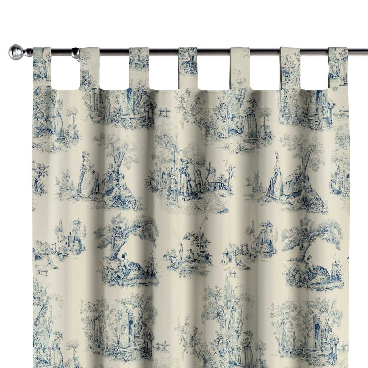 Zasłona na szelkach 1 szt., scenki rodzajowe w kolorze niebieskim na tle ecru, Avinon