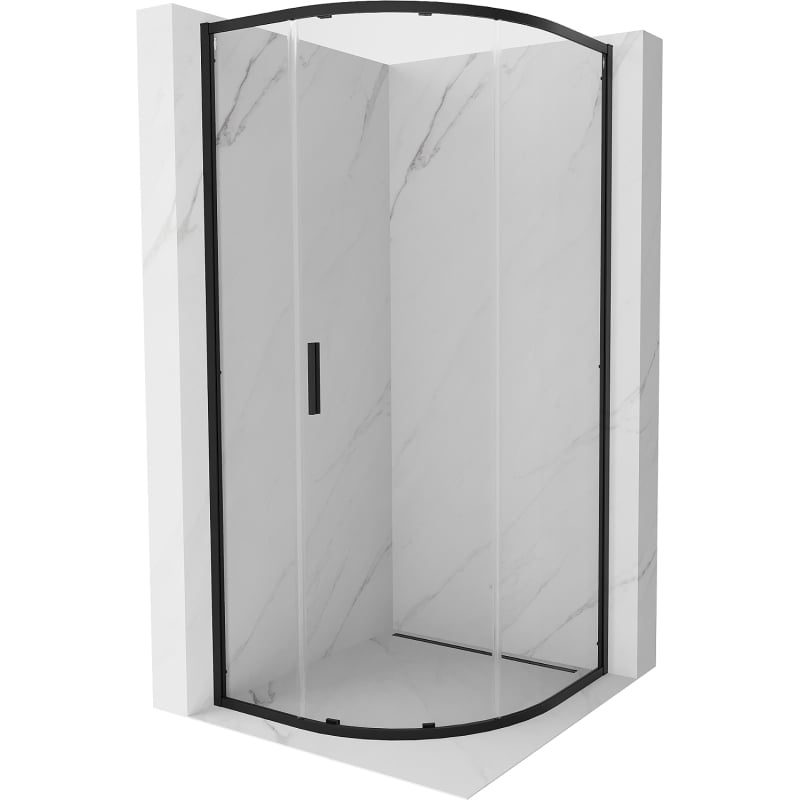 Mexen Exo kabina prysznicowa półokrągła rozsuwana 80 x 80 cm, transparent, czarna - 8131-080-080-70-00