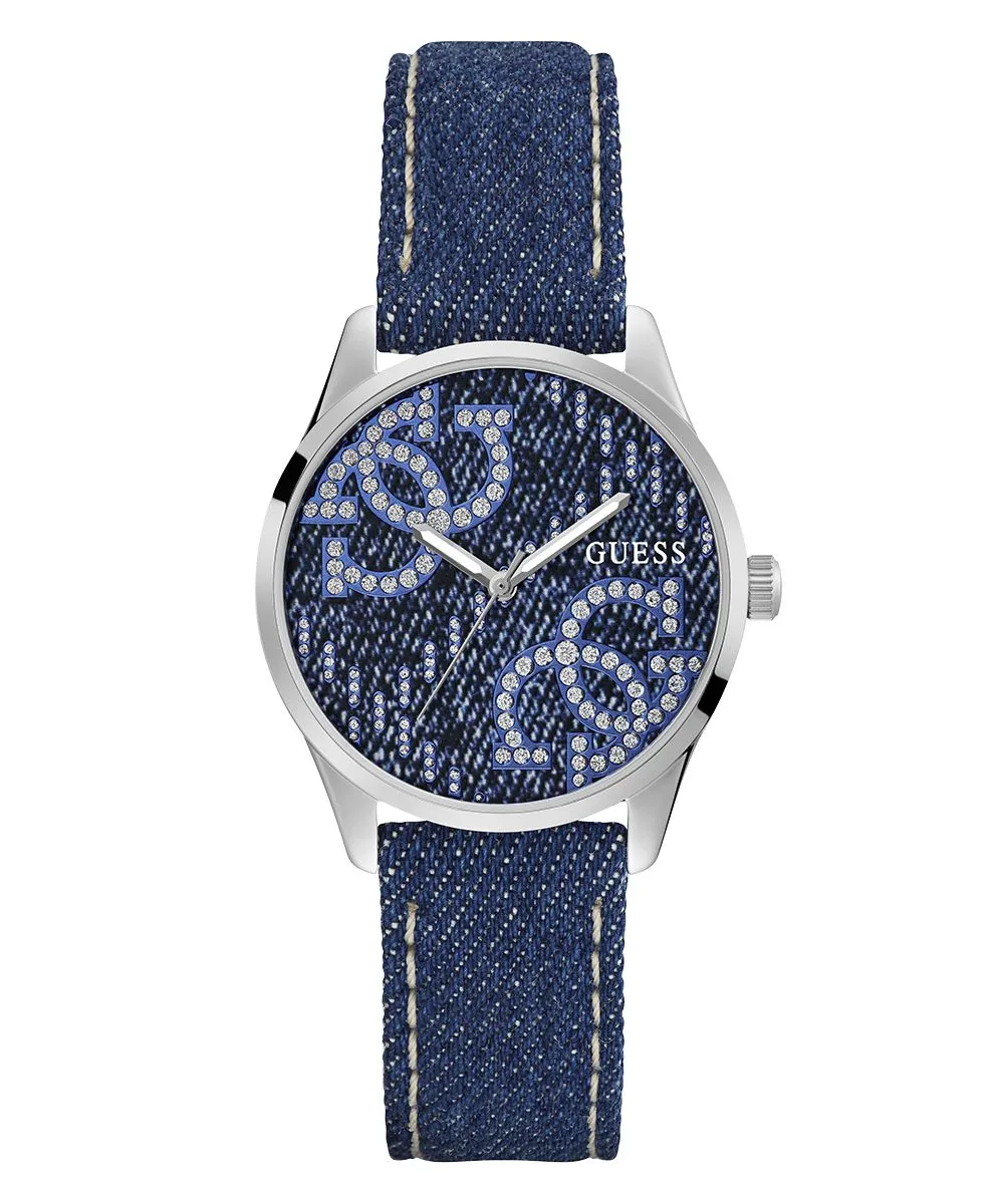 Guess G Stitch zegarek damski srebrny na pasku GW0755L1
