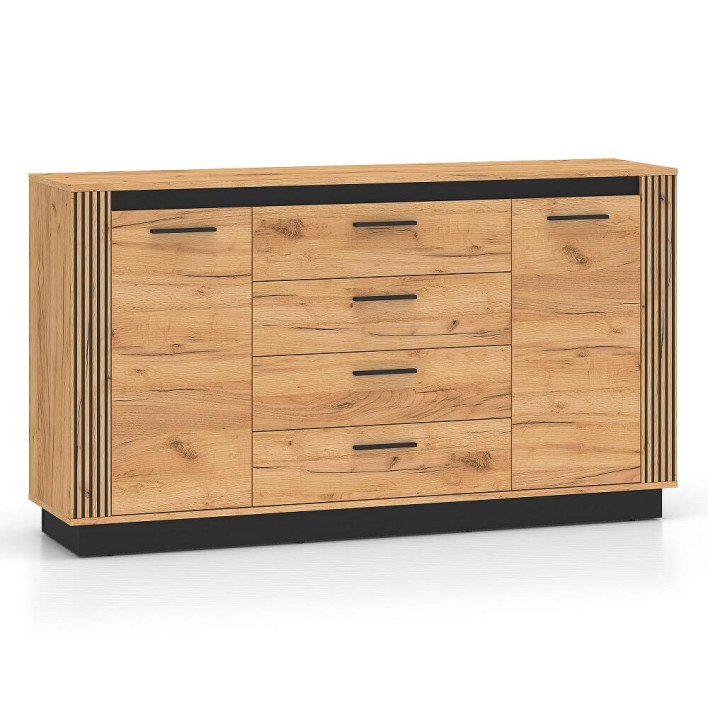 Komoda z lamelami URSO 06 Dąb craft złoty, czarny