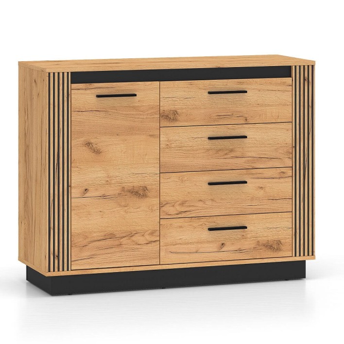 Komoda z lamelami URSO 07 Dąb craft złoty, czarny