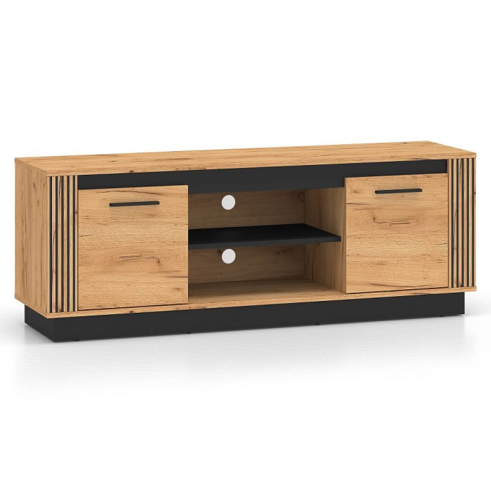 Szafka RTV z lamelami URSO 08 Dąb craft złoty, czarny