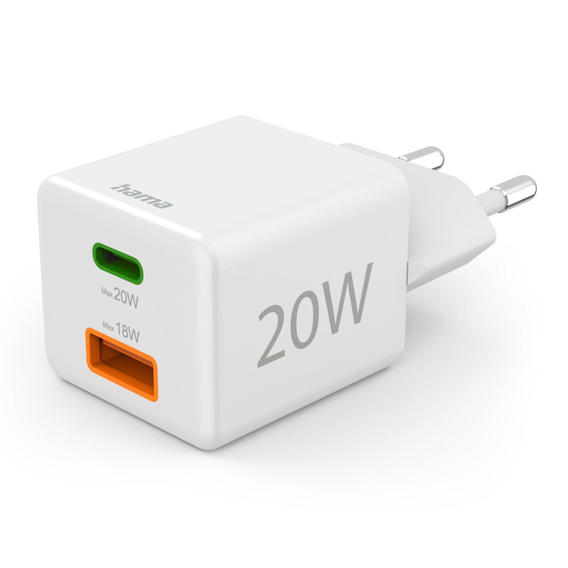 Ładowarka sieciowa HAMA Mini 20W PD/QC (1X USB-C, 1X USB-A) Biały