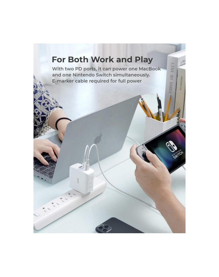 aukey PA-B6S Omnia Mix GaN ultraszybka ładowarka sieciowa 3xUSB 2xUSB C 1xUSB A 90W WHITE