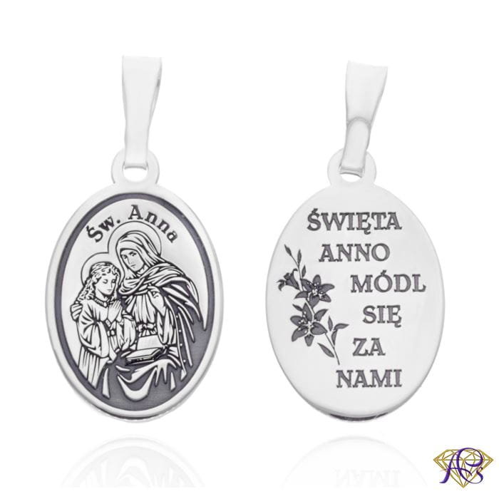 Srebrny medalik Ag 925 rodowany Św. Anna MDC082R