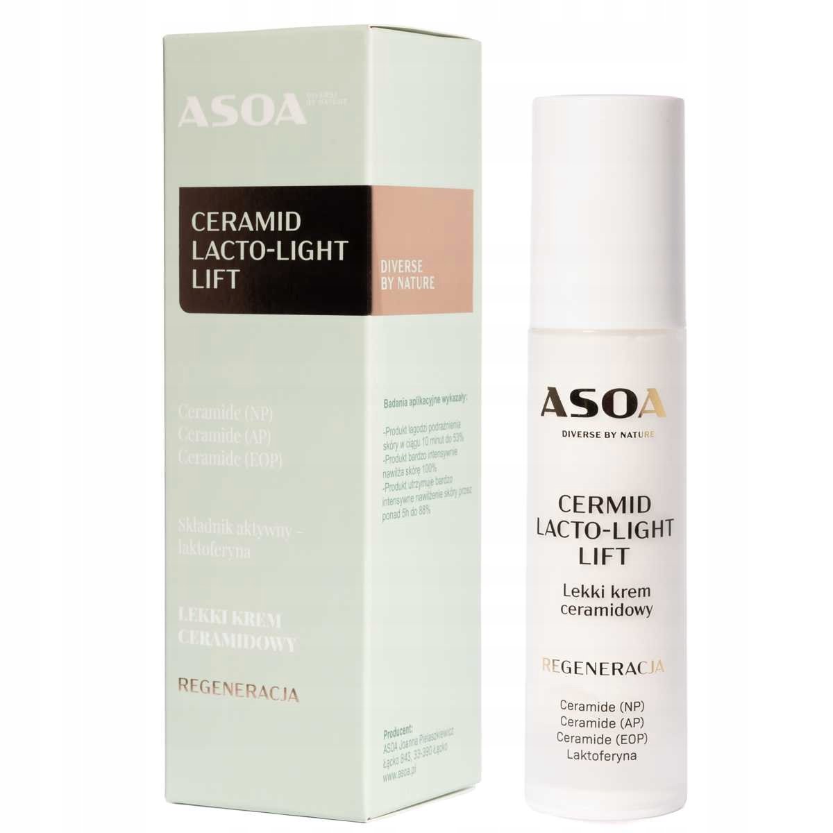 Asoa, Lekki Krem Ceramidowy Do Twarzy Ceramid Lacto-light Lift Z Laktoferyną, 50ml
