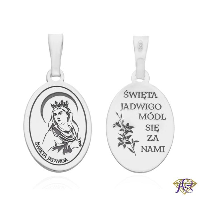 Srebrny medalik Ag 925 rodowany Św. Jadwiga MDC064R