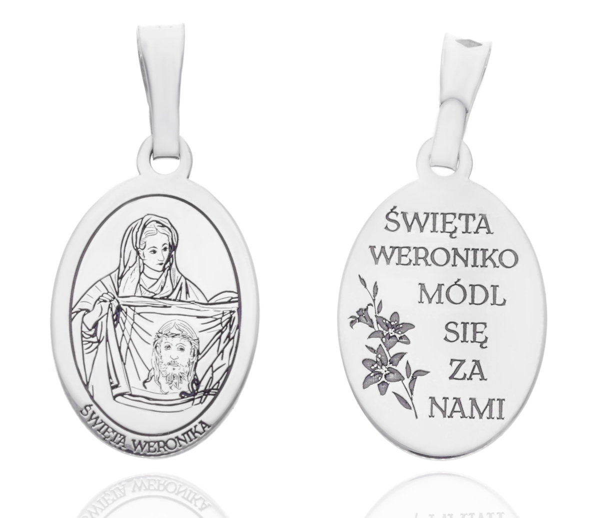 Srebrny medalik Ag 925 rodowany Św. Weronika MDC085R