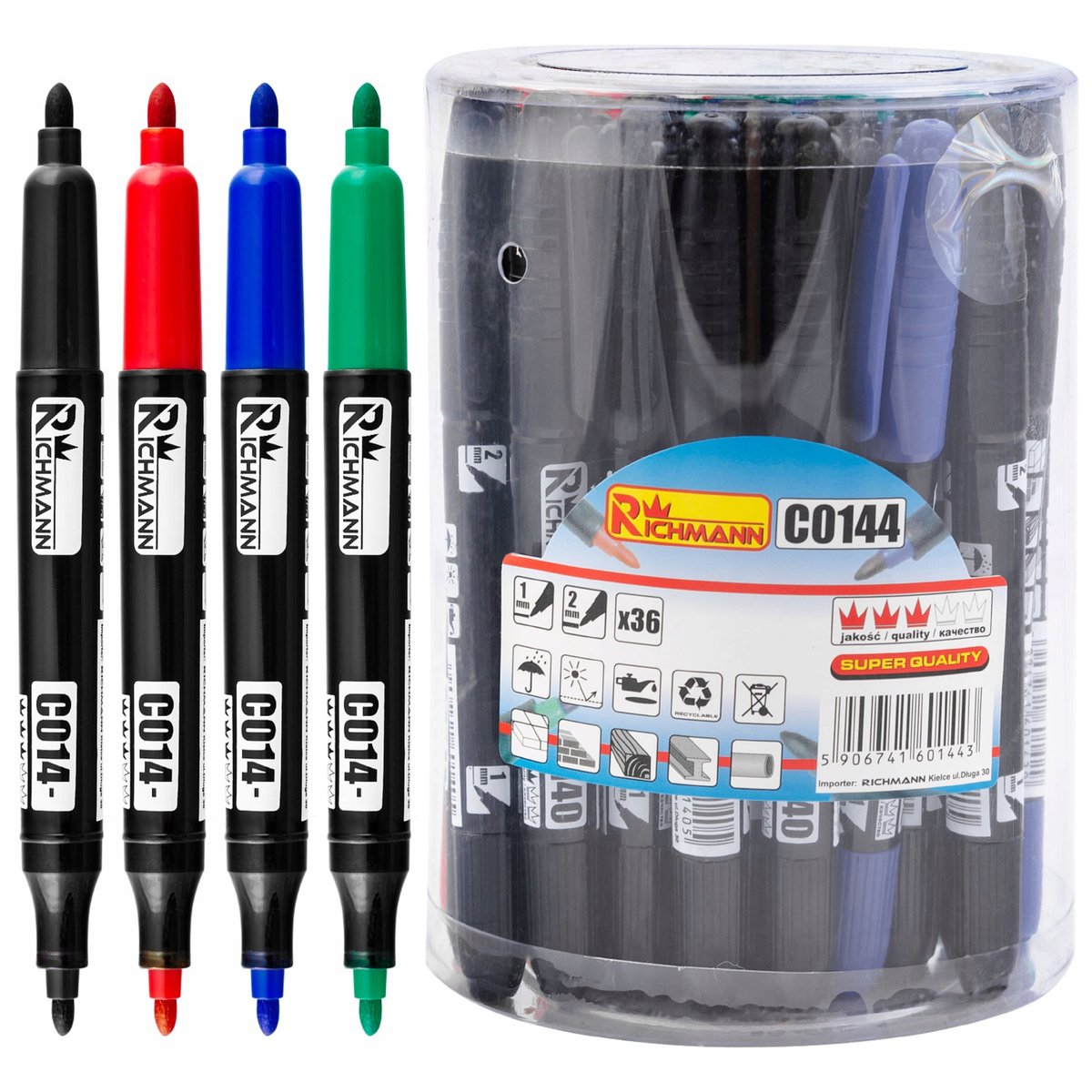 Markery Budowlane Dwustronne Permamentne 4 Kolory 36 Szt Richmann C0144