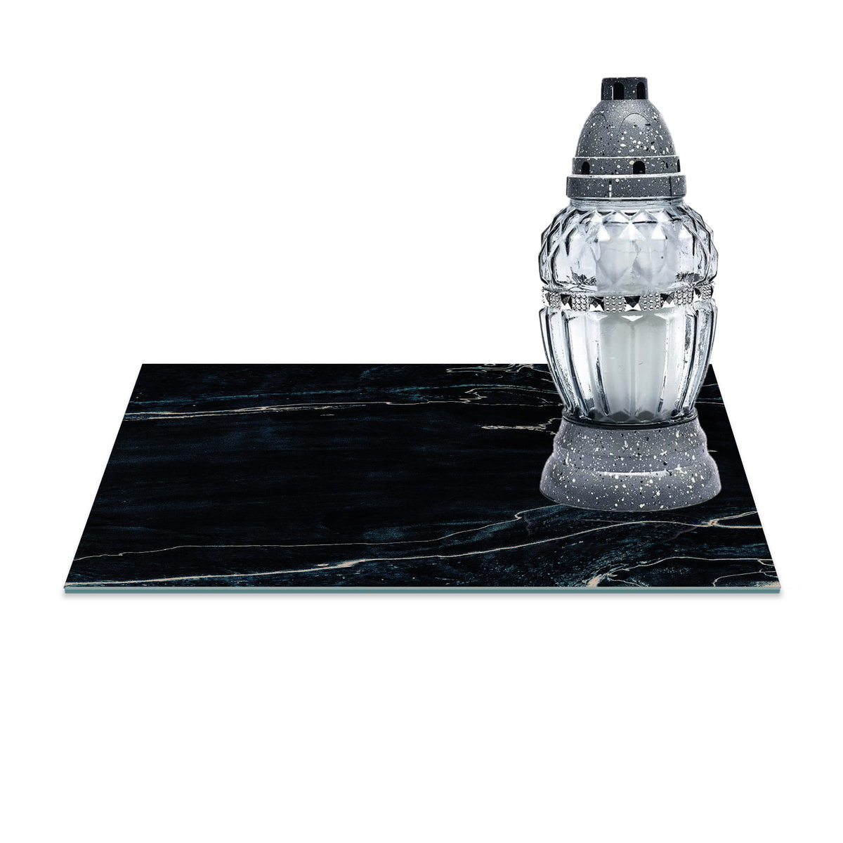 SZKLANA PODSTAWKA POD ZNICZE Z DEDYKACJĄ 30x20cm Marmur 36a