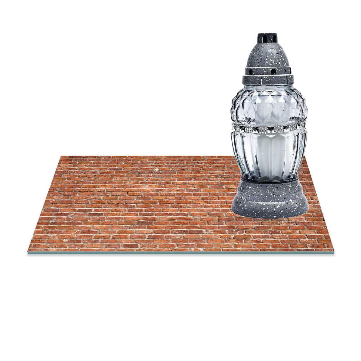 SZKLANA PODSTAWKA POD ZNICZE Z DEDYKACJĄ 30x20cm Rudy mur 100a