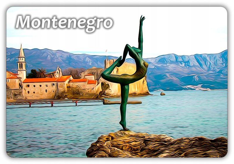 CZARNOGÓRA - Krajobraz - Rzeźba baleriny - Budva - Magnes na lodówkę