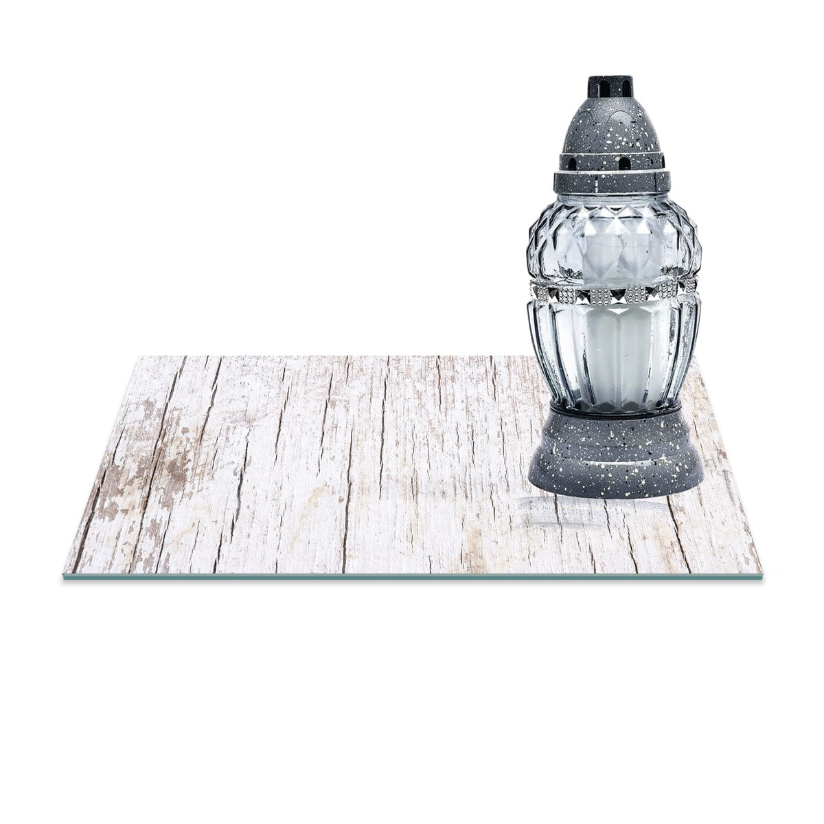 SZKLANA PODSTAWKA POD ZNICZE Z DEDYKACJĄ 30x20cm Dechy 115a