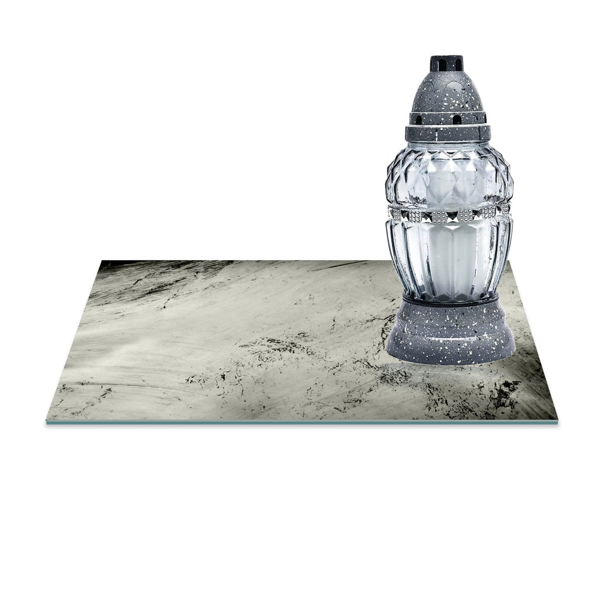 SZKLANA PODSTAWKA POD ZNICZE Z DEDYKACJĄ 30x20cm Marmur 33a