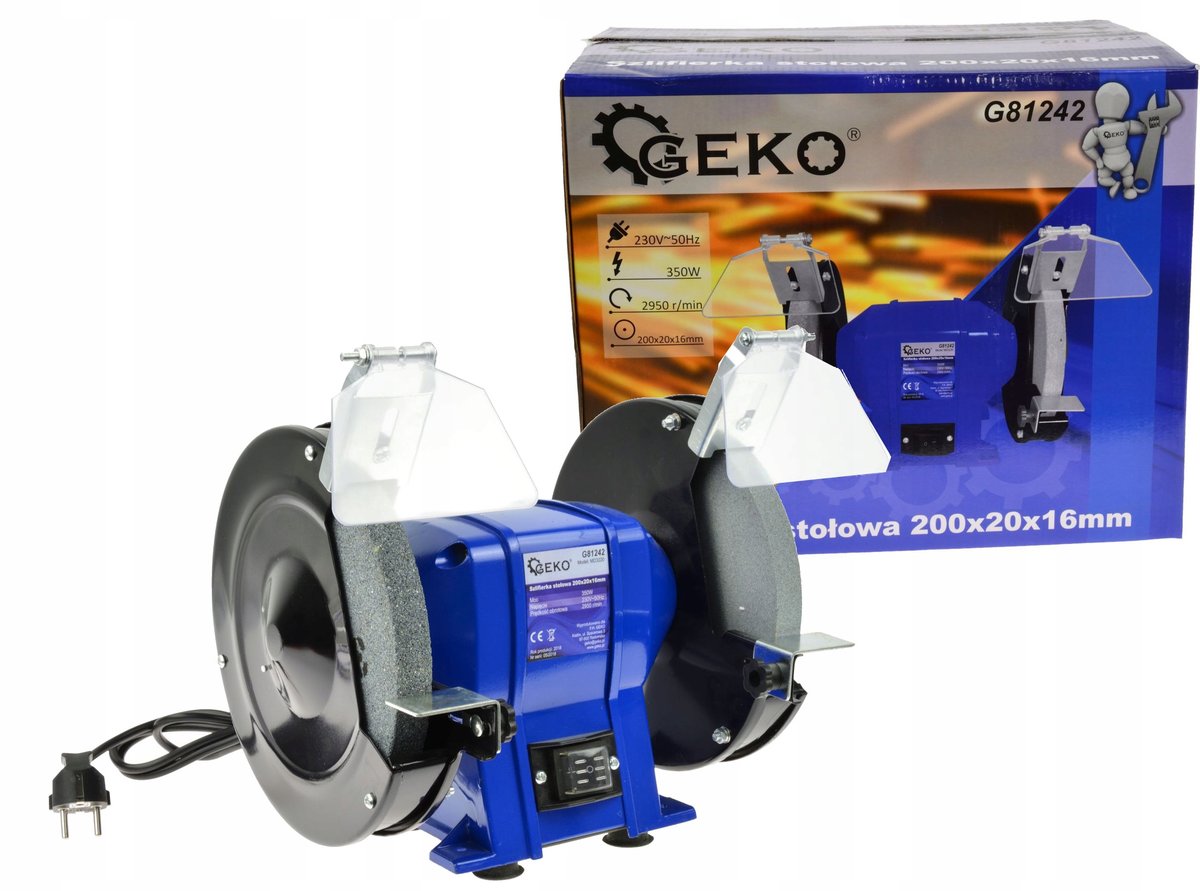 Geko Szlifierka Wielofunkcyjna Stołowa Dwutarczowa 350W 200X20X16Mm G81242