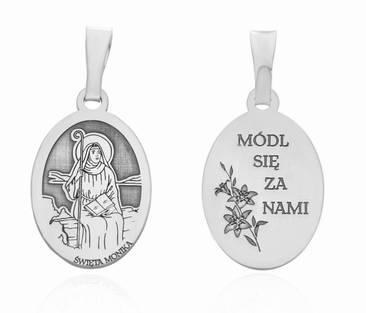 Srebrny medalik Ag925 rodowany Św. Monika MDC063R