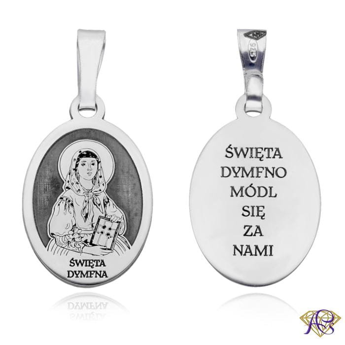Srebrny medalik Ag 925 rodowany Św. Dymfna MDC094R