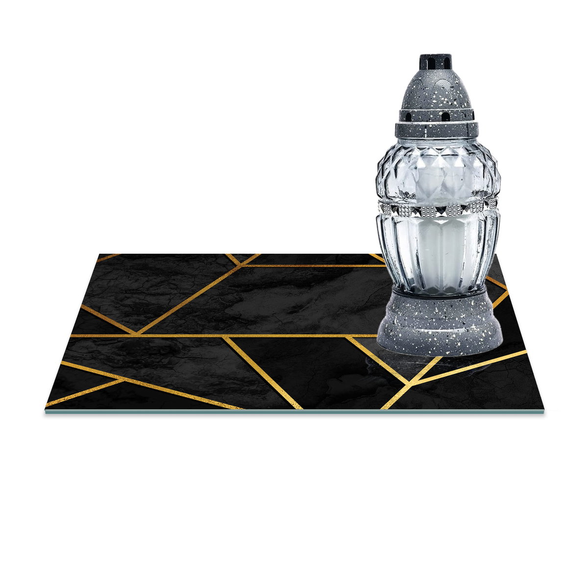 SZKLANA PODSTAWKA POD ZNICZE Z DEDYKACJĄ 30x20cm Elegancja 361a