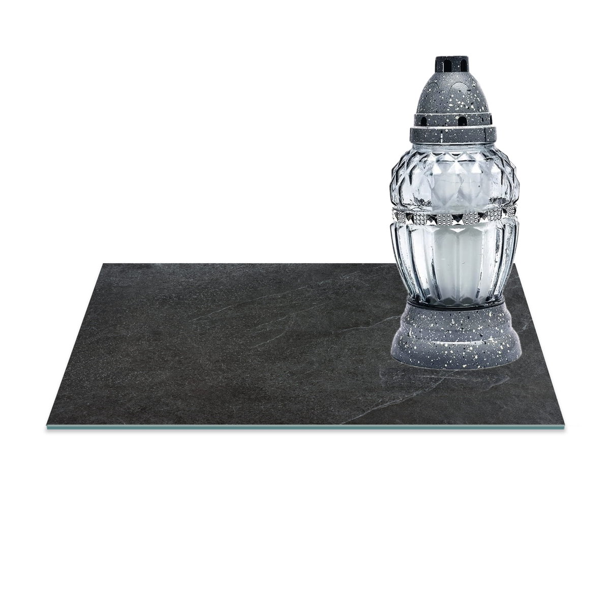 SZKLANA PODSTAWKA POD ZNICZE Z DEDYKACJĄ 30x20cm Kamień 328a