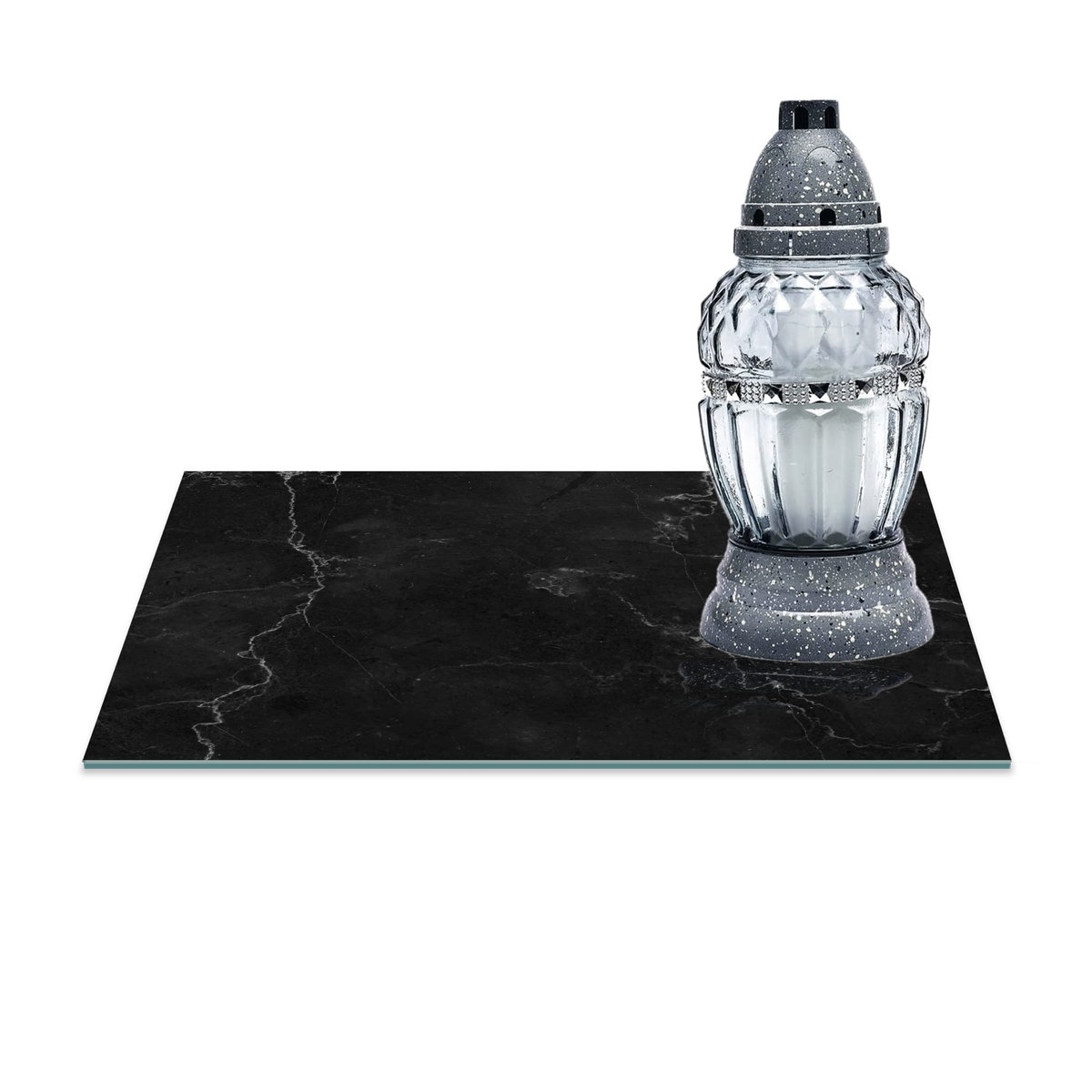 SZKLANA PODSTAWKA POD ZNICZE Z DEDYKACJĄ 30x20cm Marmur 377a