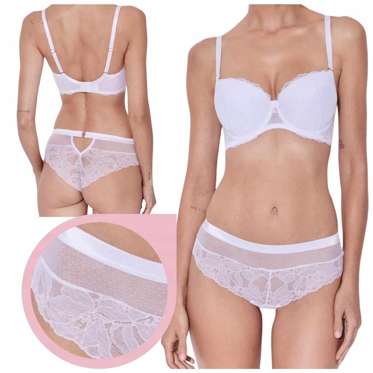 Alles GLOW Majtki figi brazylijskie białe koronkowe błyszczące brazyliany S