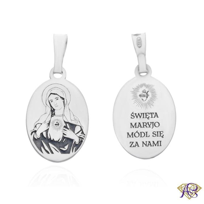 Srebrny medalik Ag 925 rodowany Serce Maryi MDC071R