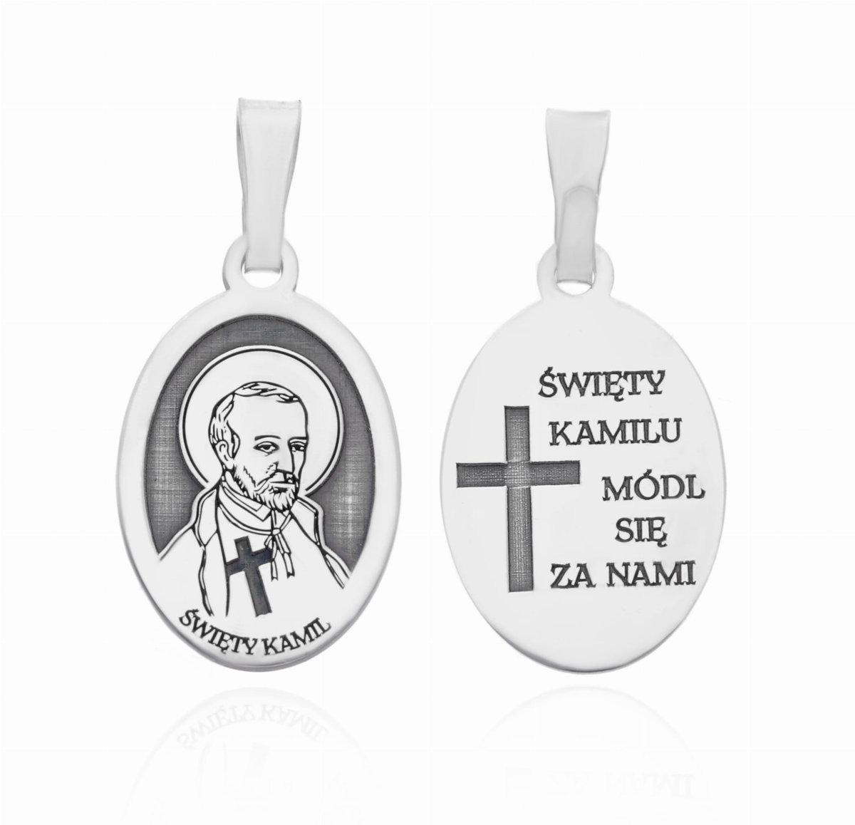 Srebrny medalik Ag 925 rodowany Św. Kamil MDC070R