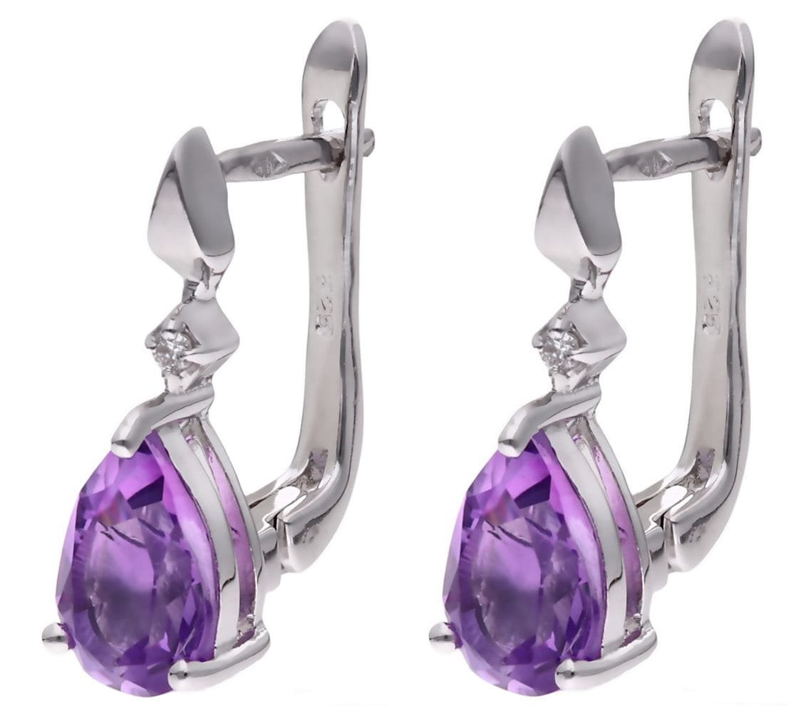 Kolczyki Ag 925 Ametyst i diament CVD-3394-E-AM