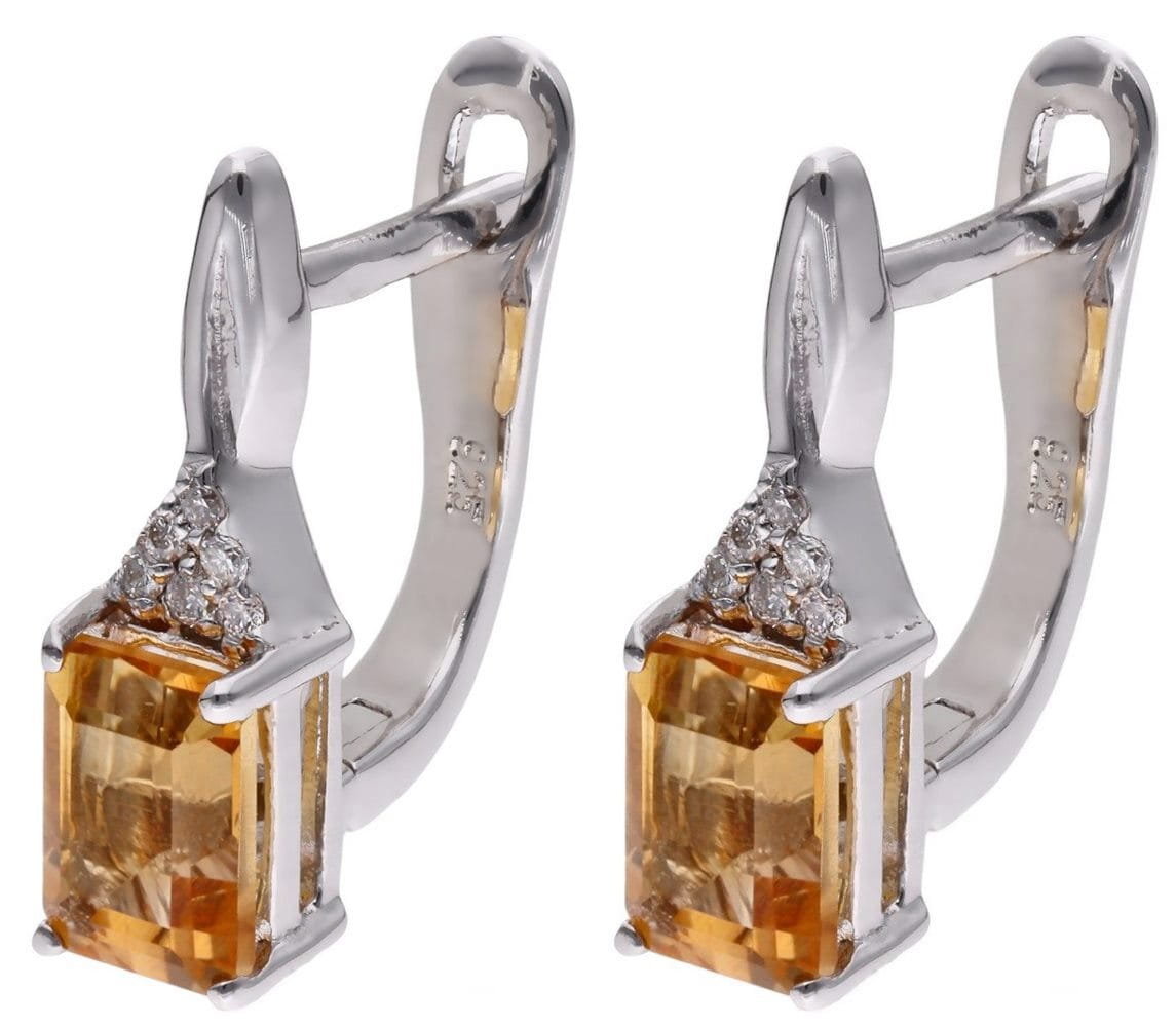 Kolczyki Ag 925 Cytryn z diamentem CVD-2061-E-CI