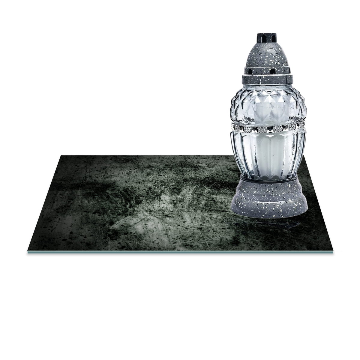 SZKLANA PODSTAWKA POD ZNICZE Z DEDYKACJĄ 30x20cm Beton 32a