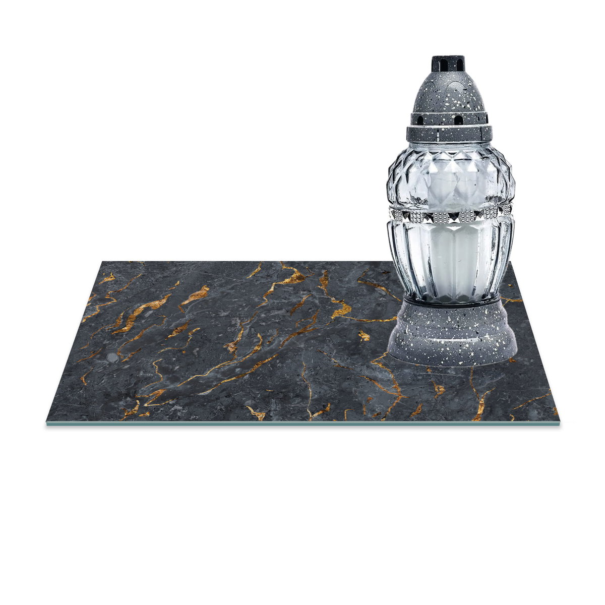 SZKLANA PODSTAWKA POD ZNICZE Z DEDYKACJĄ 30x20cm Marmur 378a