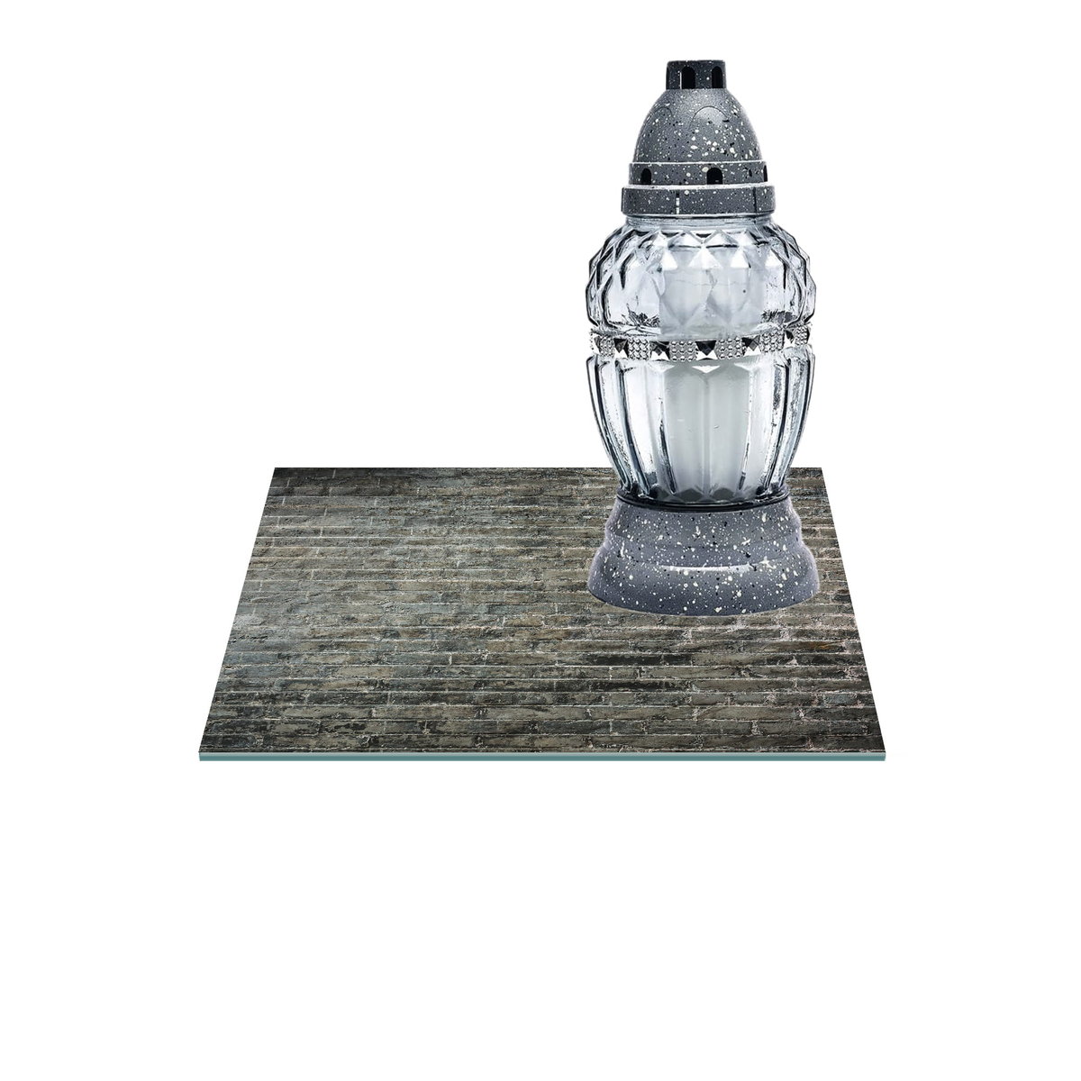 SZKLANA PODSTAWKA POD ZNICZE Z DEDYKACJĄ 35x35cm Mur 206g