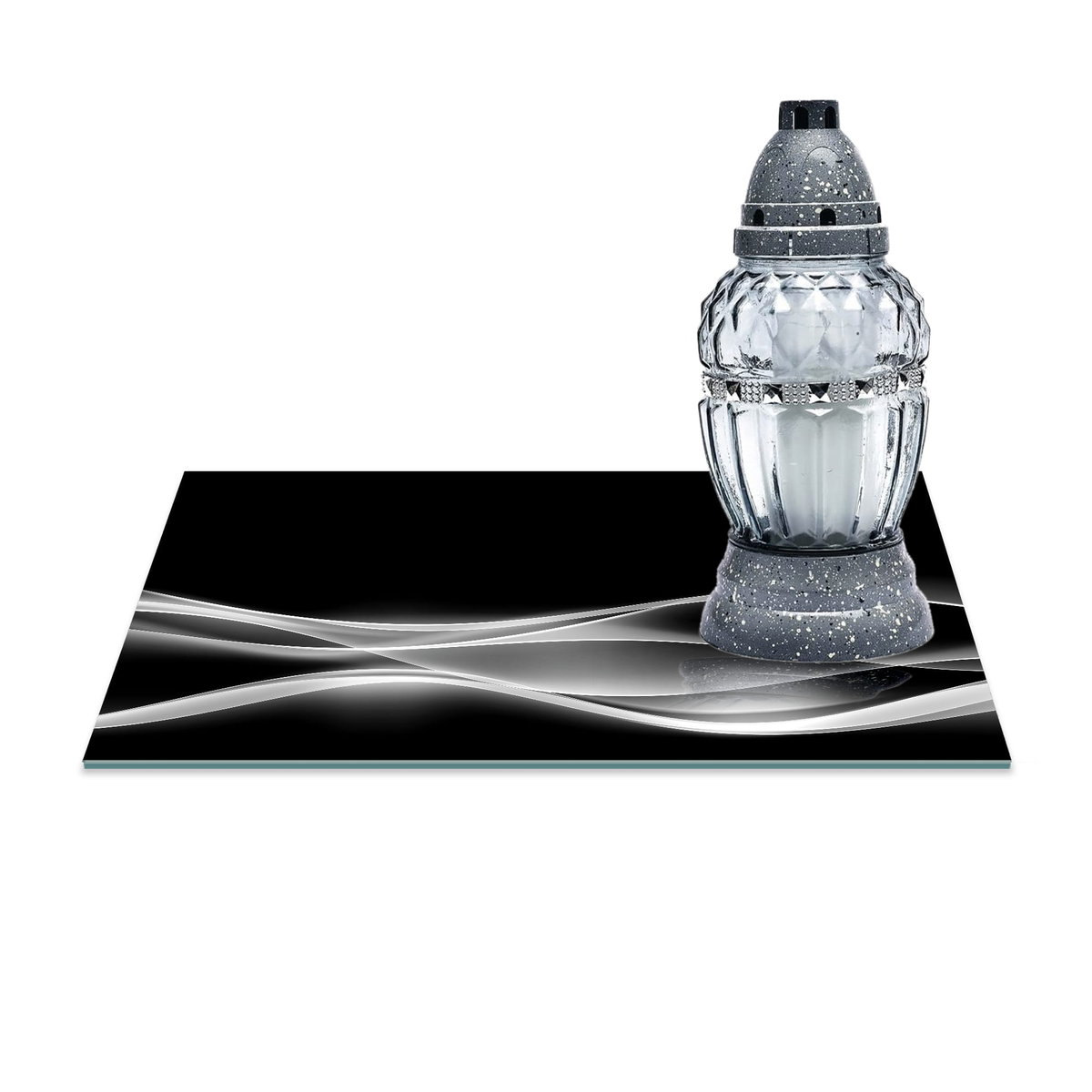 SZKLANA PODSTAWKA POD ZNICZE Z DEDYKACJĄ 30x20 Smuga 152a