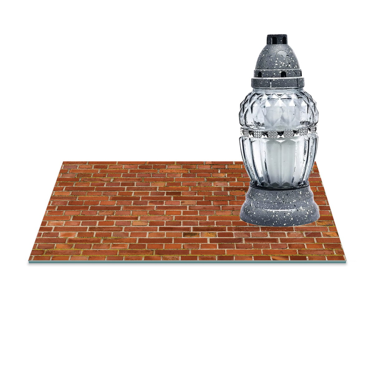 SZKLANA PODSTAWKA POD ZNICZE Z DEDYKACJĄ 30x20cm Rudy mur 193a