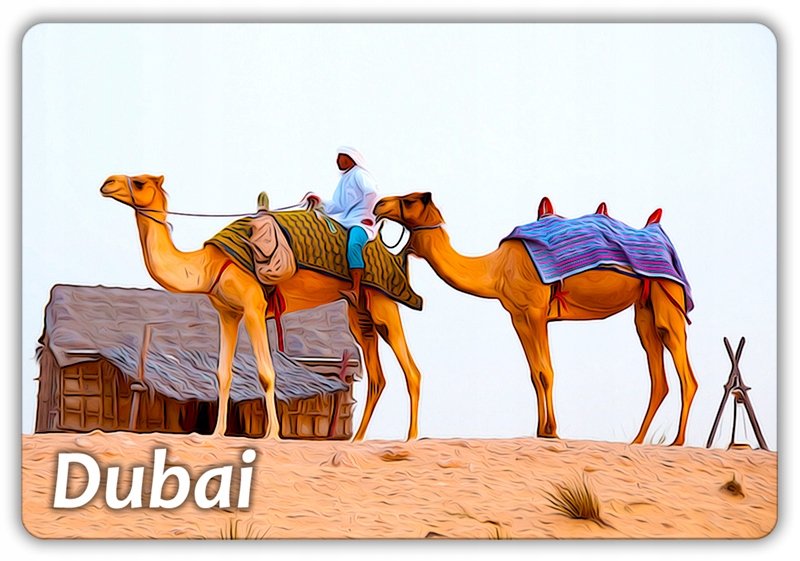 DUBAJ - Emiraty - Pustynia - Wielbłądy - Magnes na lodówkę
