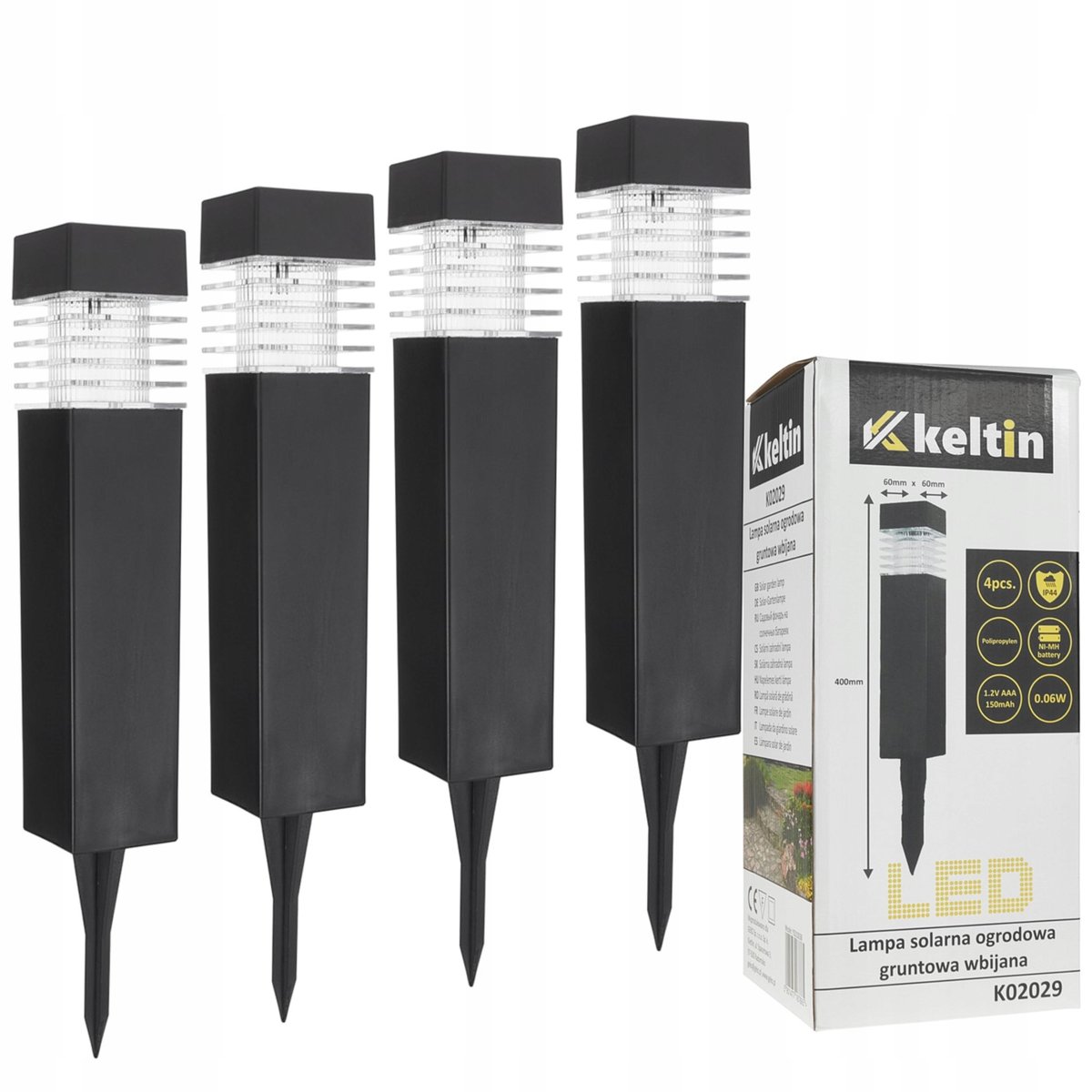 Keltin Zestaw 4Szt. Lampa Solarna Ogrodowa Gruntowa Wbijana 6X6X40Cm K02029