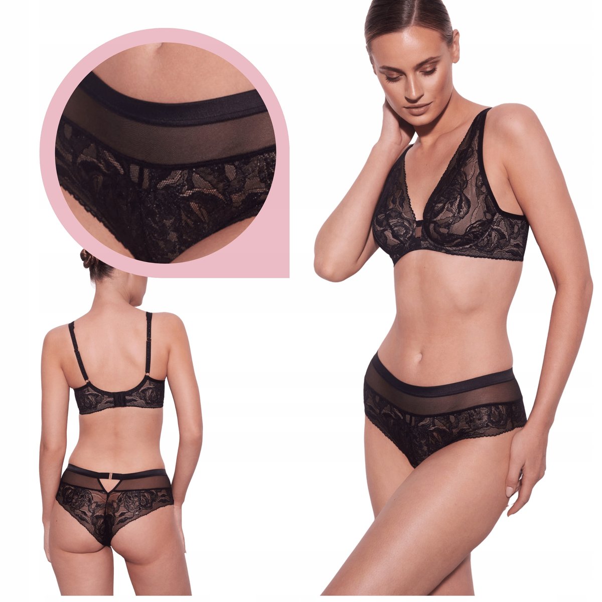 Alles FROZEN BLACK Figi Brazylijskie połyskujące koronkowe majtki - L