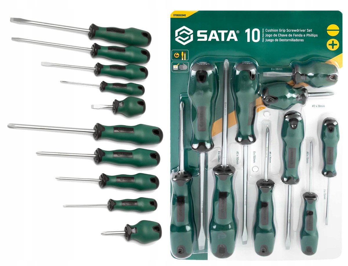 Sata Komplet Zestaw 10 Wkrętaków Phillips I Płaskie Seria T St09303Me