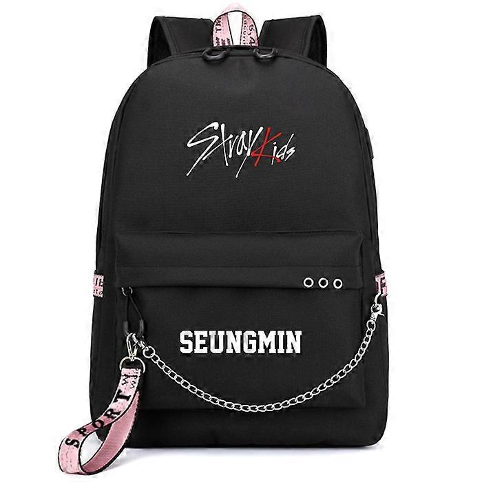 Kopo Stray Kids Felix Plecak USB Książka szkolna Czarna różowa torba Torby podróżne Mochila Plecak na laptopa z portem USB Styl 28