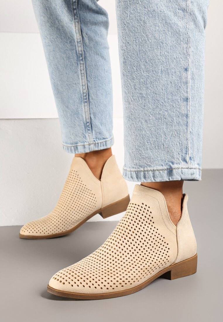 Beżowe Płaskie Botki Vices z Wycięciem Felilia