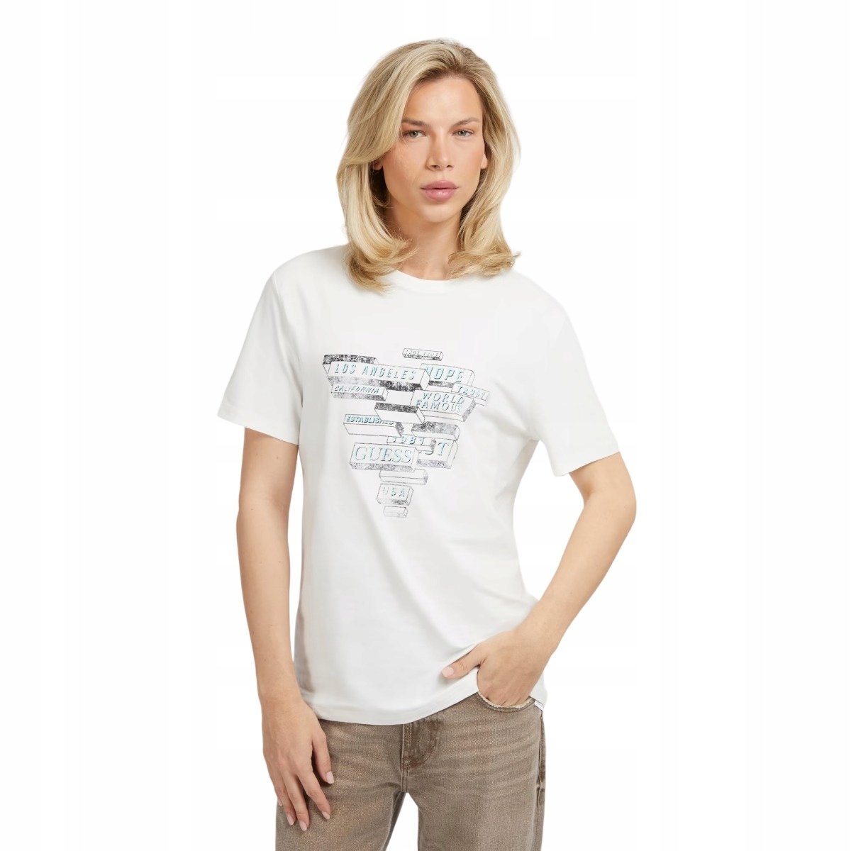 Guess Koszulka Męska T-Shirt Abstract Ecru R.L