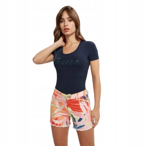 GUESS KOSZULKA DAMSKA T-SHIRT SHINY GRANATOWA r.XS