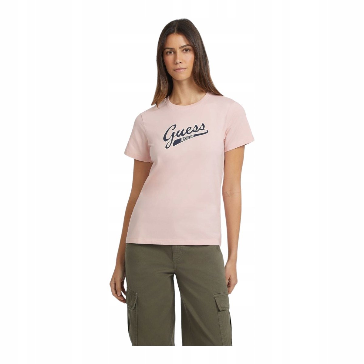 GUESS KOSZULKA DAMSKA T-SHIRT GJ SS CN REG SCRIPT RÓŻOWA r.XS