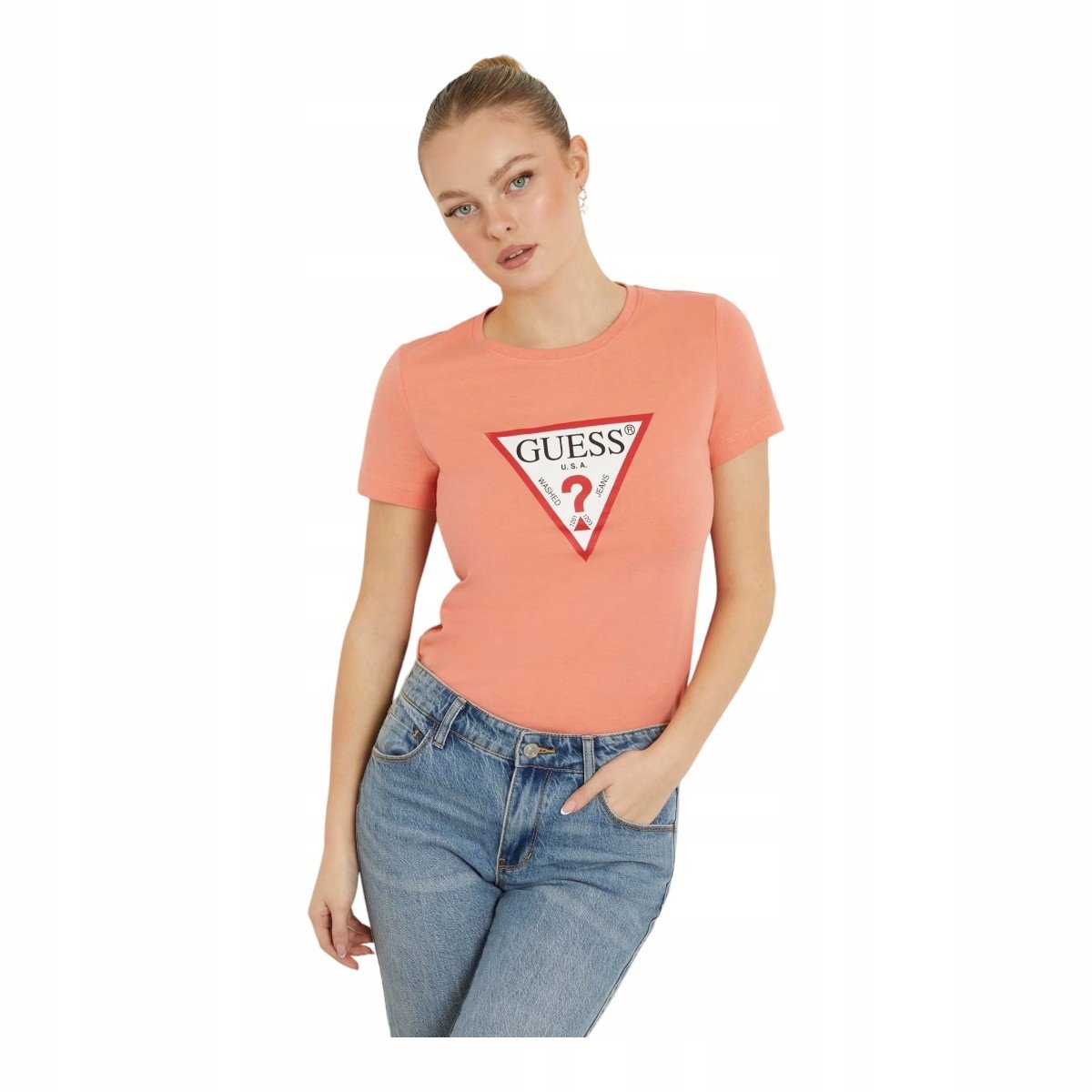 Guess Koszulka Damska T-Shirt Ss Cn Original Tee Koralowa R.Xs