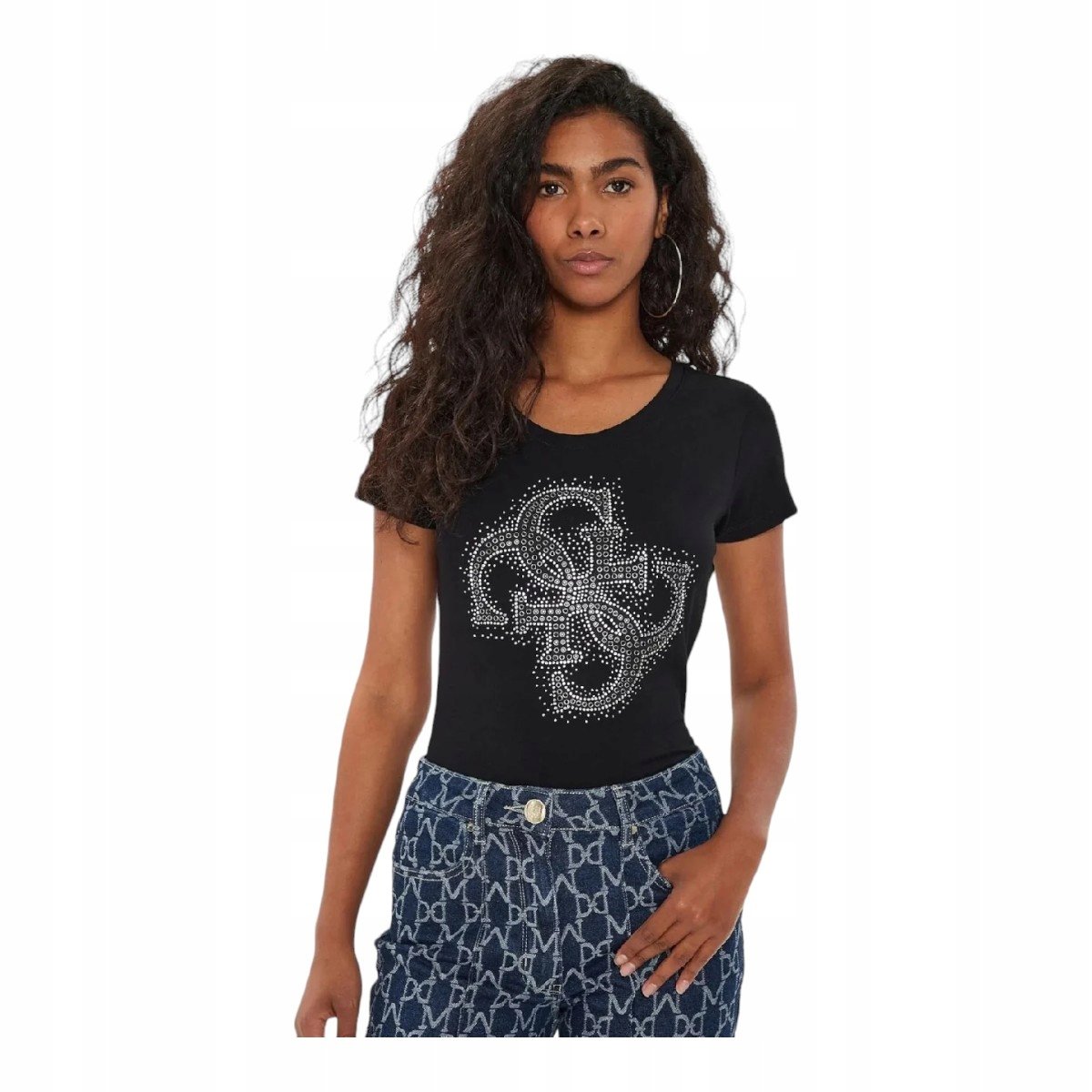 GUESS KOSZULKA DAMSKA T-SHIRT SS RN 4G LOGO TEE CZARNA r.XS